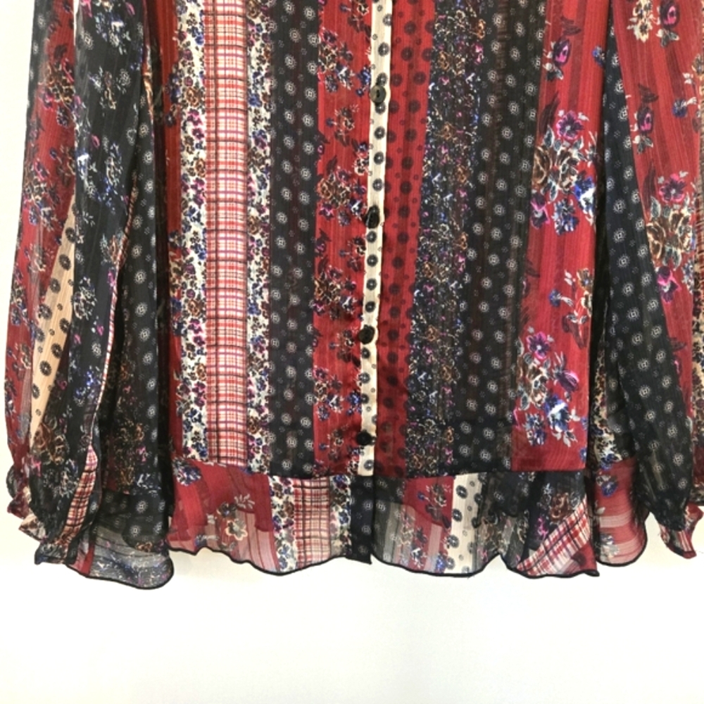 LOGO Lagonlook Shear Hi-Low Button Down Tunic Print Blouse - Picture 5 of 9